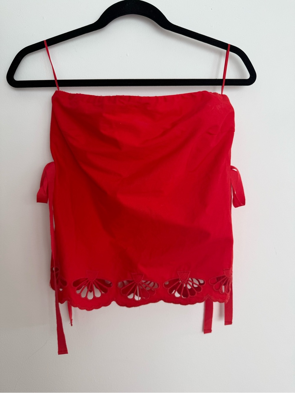 Wayf Red Strapless Eyelet-Hem Tank Top